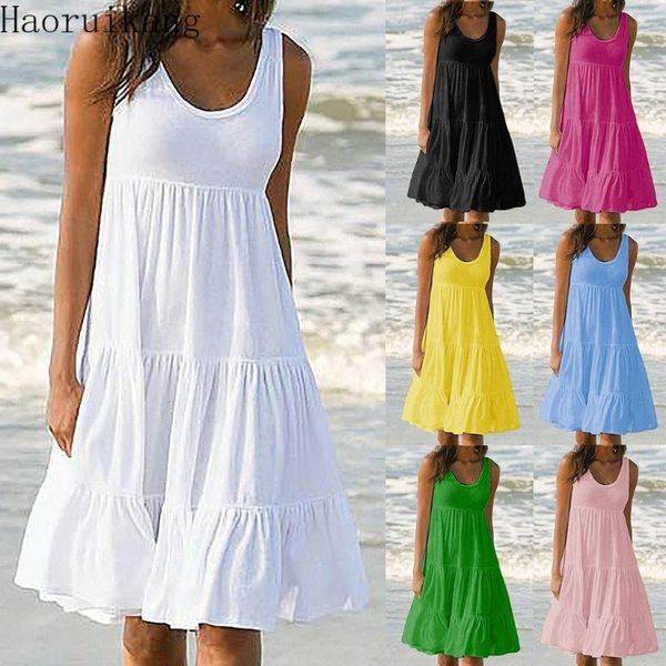 

women's swimwear women sleeveless o neck solid color dress splicing big swing beach, White;black