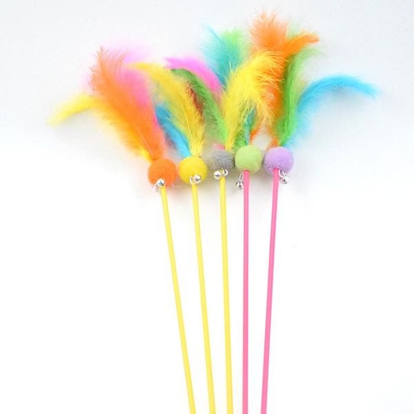 

cat toys 1pcs random color feather teaser toy anti biting bell wand training interactive funny dorakitten