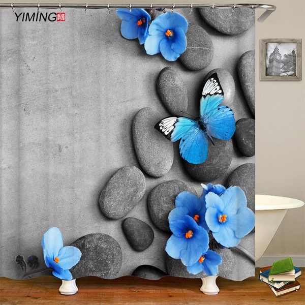 

butterfly flower printed bathroom waterproof shower curtain polyester moldproof household decorative with hook curtains