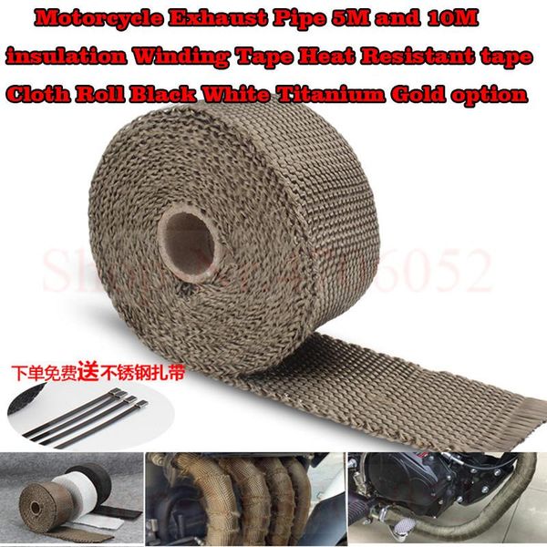 

motorcycle exhaust system pipe 5m and 10m insulation winding tape heat resistant cloth roll black white titanium gold option