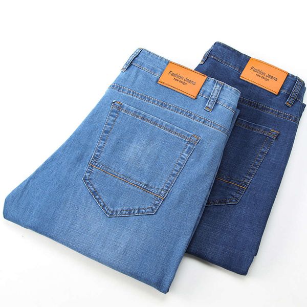 

men lose jeans high-rise high-end brand stretch straight random denim broek male classic style fashion slim, Blue