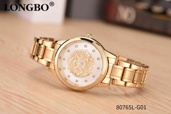 

longbo classic watch phoenix relief women's steel belt non mechanical waterproof, Slivery;brown