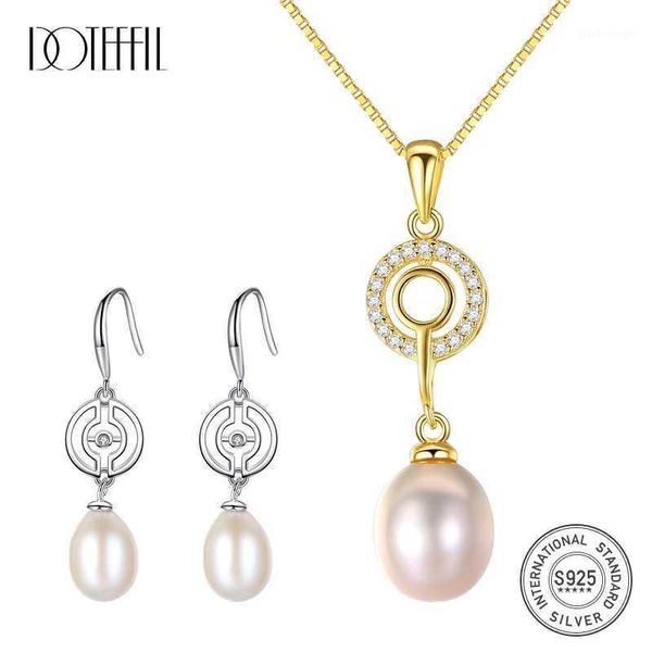 

doteffil 925 silver zircon pearl jewelry set earring/necklace natural freshwater pearl fine jewelry for women gifts1