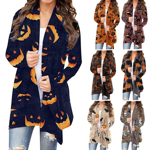 

women's jackets ly cardigan halloween elements long sleeve open front knit sweater overwear coat plus size sweatshirt dod886, Black;brown