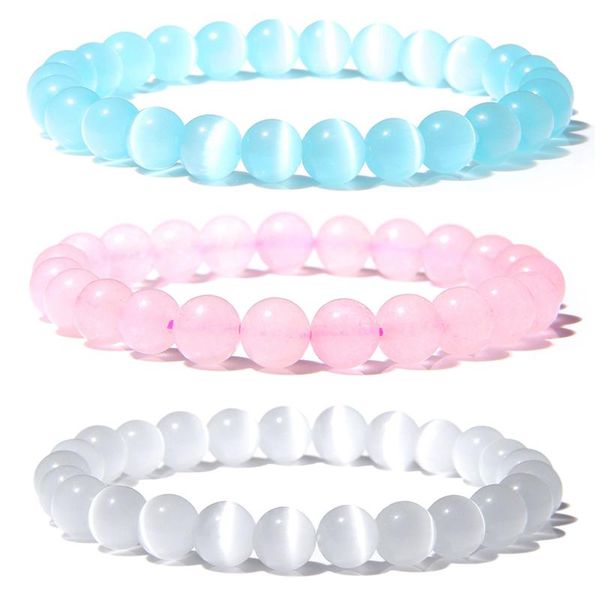 

beaded, strands natural blue cat eye stone beaded bracelet fashion crystal powder beads strand bracelets for women chakra jewelry gifts, Black