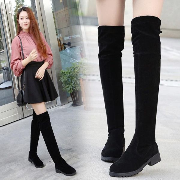 

boots size 35-41 winter over the knee women stretch fabric thigh high woman shoes long bota feminina zapatos de mujer #66, Black