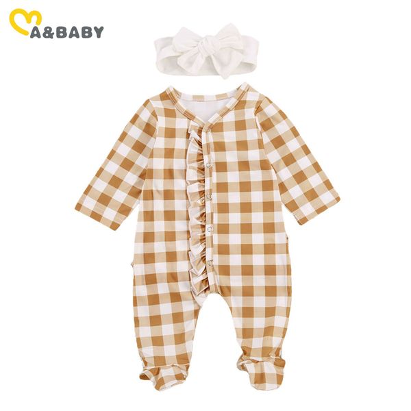 

0-12m spring autumn born infant baby girls plaid romper cute long sleeve ruffles jumpsuit toddler girl clothes 210515, Blue
