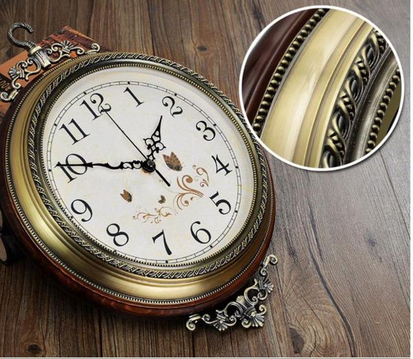 

wall clocks watch luxury american style solid wood metal double sided clock large fashion creative european home mute