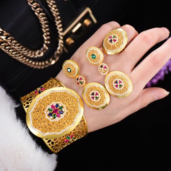 

earrings & necklace godki charms 3pc bracelet ring earring set for women wedding bridal cubic zircon dubai party jewelry boho 2021, Silver