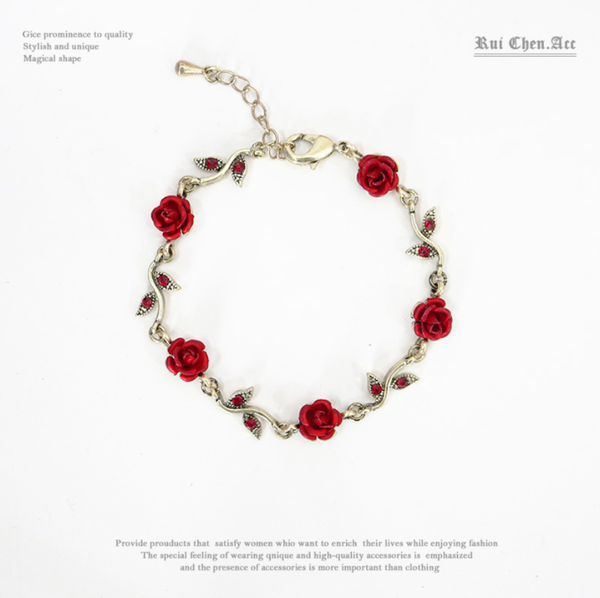 

fashion rose bracelet adjustable chain for women lovers jewelry gift retro valentines day wife girlfriend link,, Black