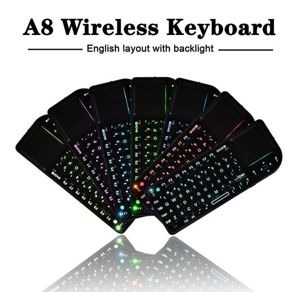 

keyboards mini wireless a8 keyboard air mouse 2.4g 7color backlit handheld touchpad for phone smart tv box android presenter