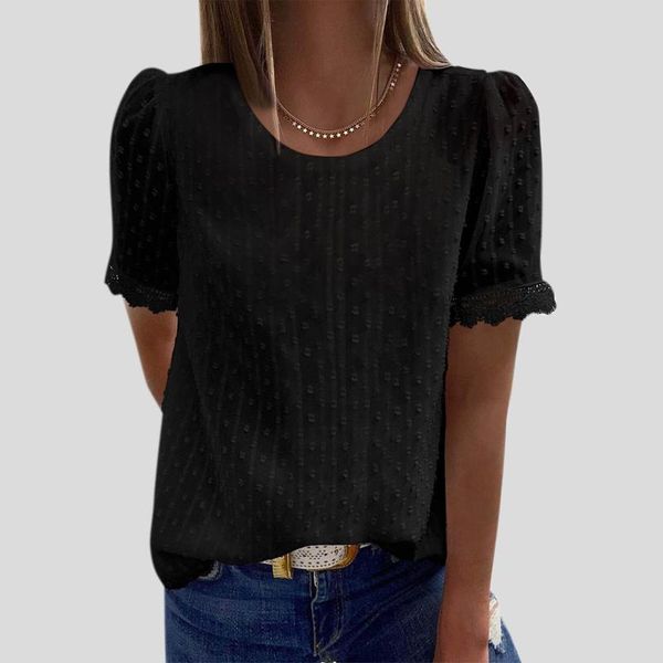 

women's blouses & shirts lace blouse women o-neck short sleeve vintage elegant tunic chemise femme camisa mujer, White