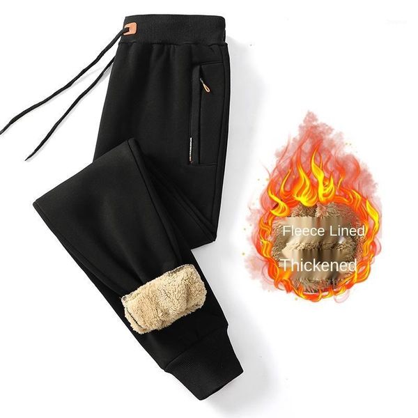 

men's pants trousers winter cotton thicken warm cashmere casual sweatpants outdoors male fashion straight men, Black
