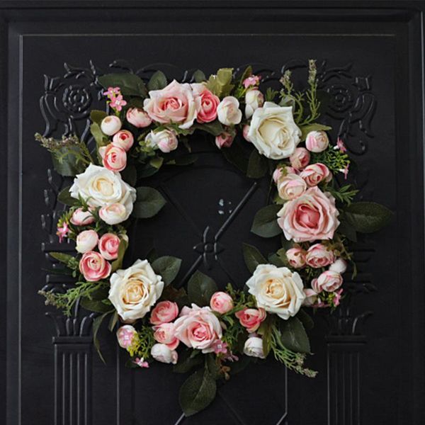 

decorative flowers & wreaths 35cm silk artificial flower wreath rose camellia simulation fake garland for the front door party wedding home