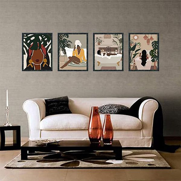 

unframed modern minimalist black woman leaf art painting