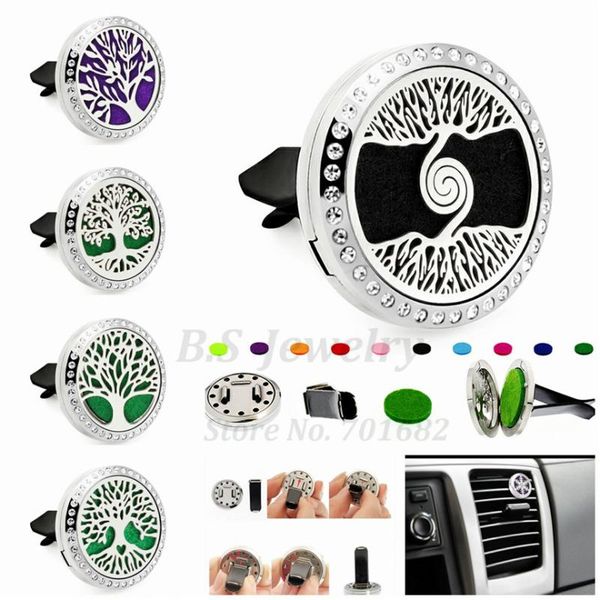 

pendant necklaces tree of life 30mm rhinestone car aroma essential oil locket removable clip 316l stainless steel diffuser lockets 10pads, Silver