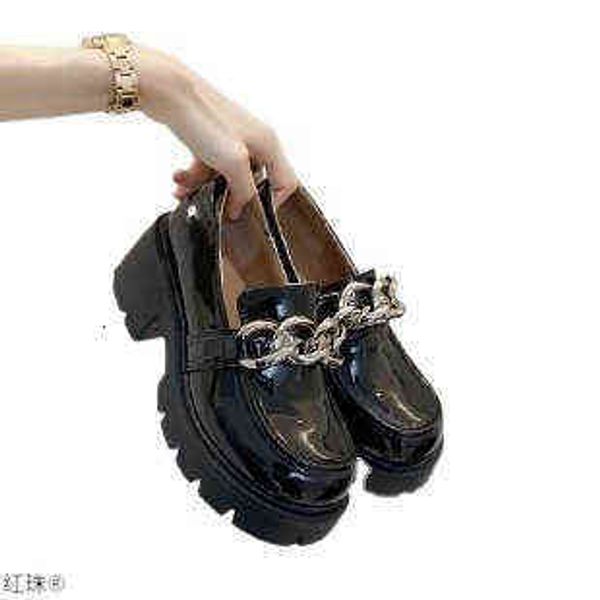 

small leather sho women's british style 2021 big head thick bottom muffin heel lefu