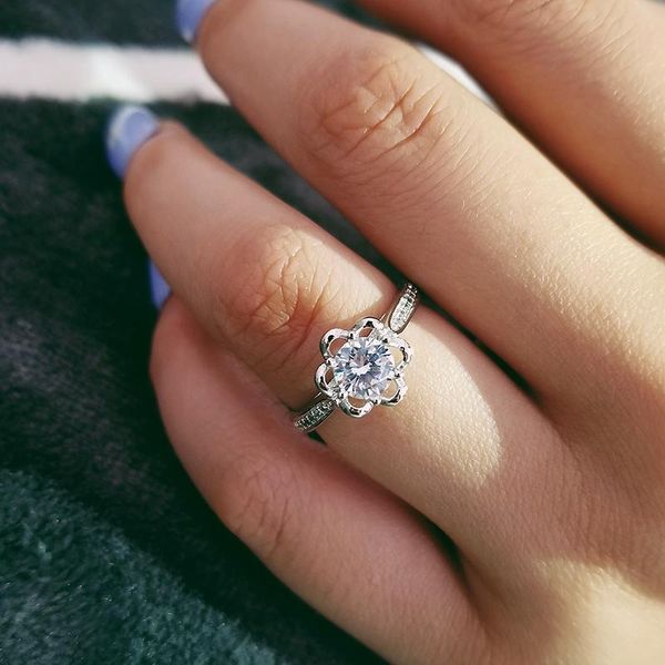 

wedding rings original flower style fancy engagement jewelry cubic zirconia romantic party gift r3105, Slivery;golden