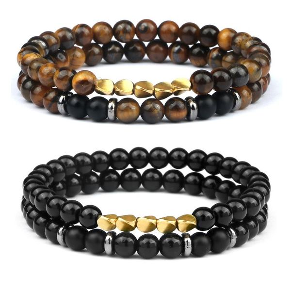

beaded, strands 2pc/set natural tiger eye stone bracelet charm black lava copper beads strand bracelets bangles women men buddhist wrist jew