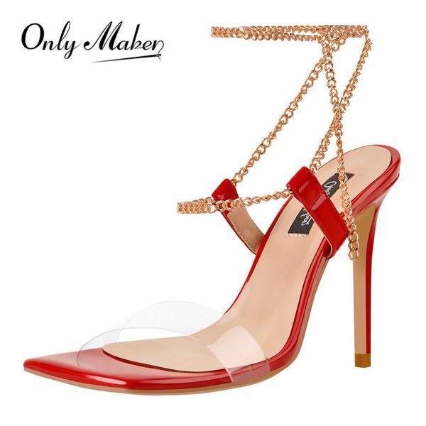 

dress shoes onlymaker women square toe red patent leather golden chain open high heels summer sandals, Black