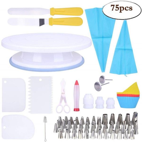 

baking & pastry tools 75 pcs/set decorating cake turntable tool set diy flower table pp stainless steel 430 silicone fondant supplies