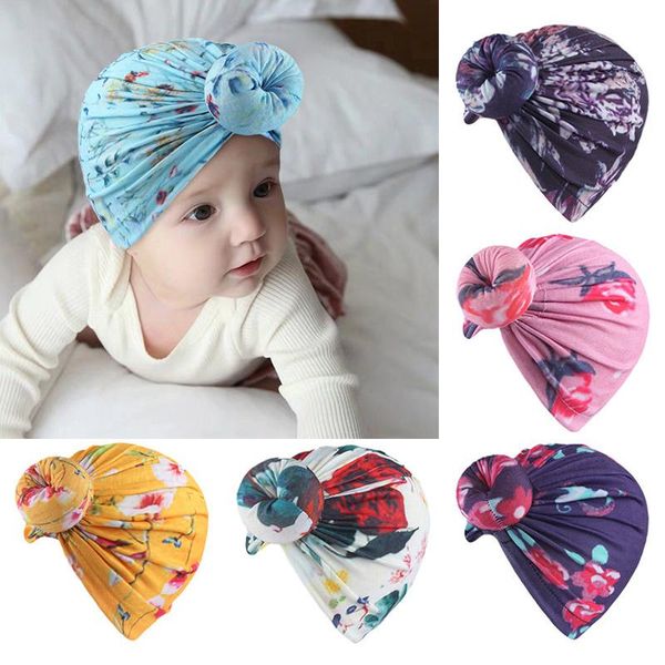 

caps & hats flower printed baby hat spring autumn born turban knot girl beanie bonnet cap headwraps, Yellow