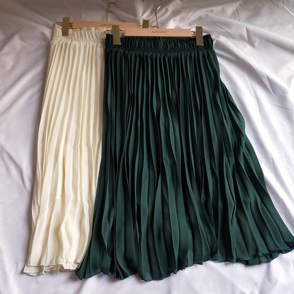 

skirts 2021 women long for korean style high fashion chiffon pleated, Black