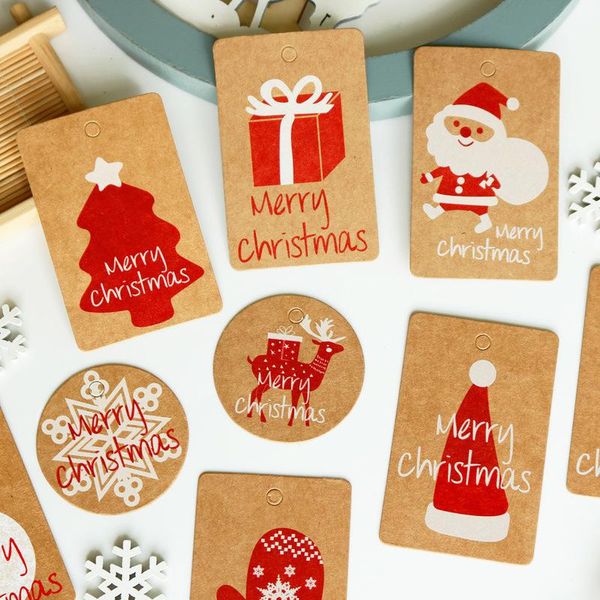 50 pcs Feliz Natal Presente Wrap Kraft Papel Tags Papai Noel Papel Pendurar Tag Floco de Neve Xmas Decoração Diy Etiqueta