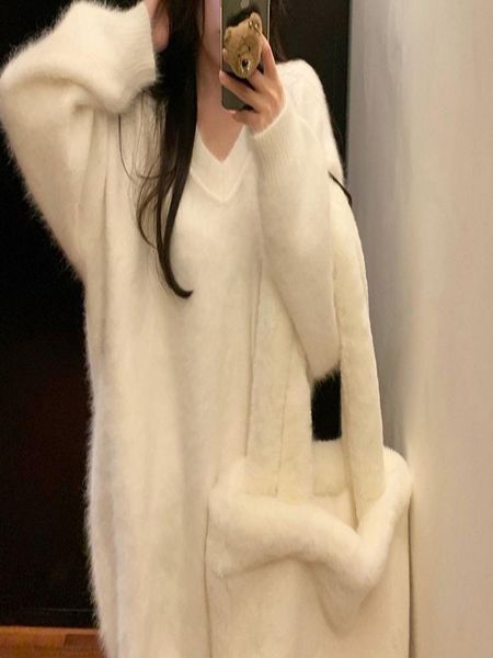 

women's sweaters good quality autumn and winter imitation mink sweater pullover loose thin fashion, White;black