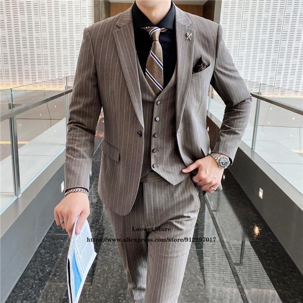 

men's suits & blazers classic stripe mens wedding groom tuxedo 3 piece jacket vest pants sets male vintage formal business blazer costu, White;black