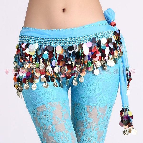 

stage wear belly dance costumes senior chiffon colors sequins belts for women dancing hip scarf, Black;red