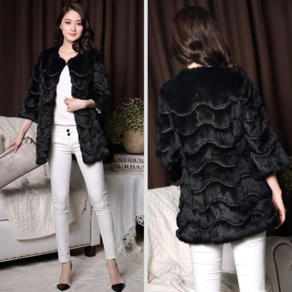 

women's fur & faux chewies women winter natural rex coat genuine jacket pockets o-neck arrival factory outlet store 7.10, Black
