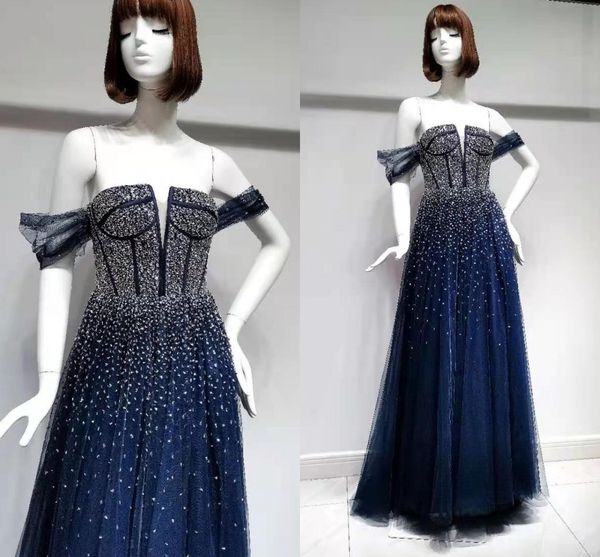 

luxury dark blue off the shoulder evening dresses new arrivals beaded beading prom formal gown pleat arabic dubai vestidos de fiesta robe de, Black;red