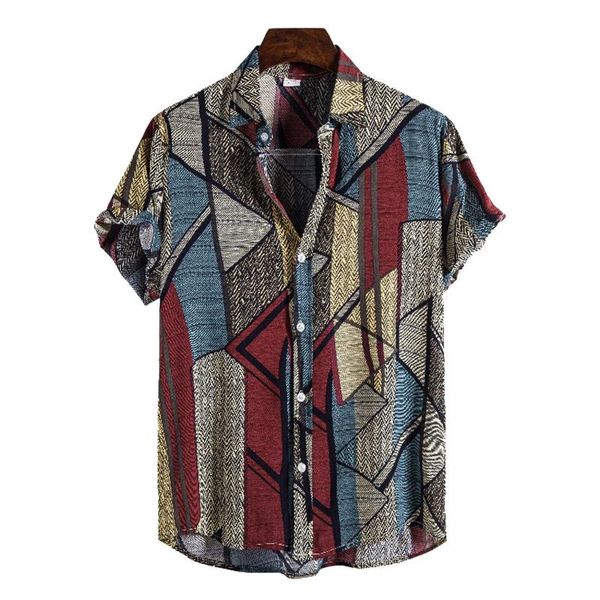 

men's casual shirts mens vintage ethnic printed summer hawaii short sleeve camicias button up blouse comfy stand-up collar chemise top, White;black