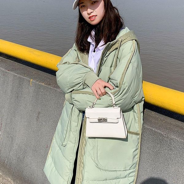 

women's down & parkas mid-length female hooded cotton padded jacket beige avocado green loose casual women warm vetement femme winter 2, Black