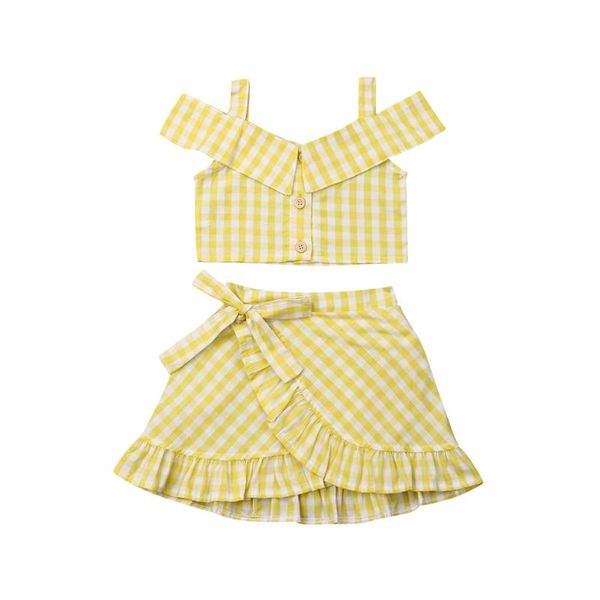 

clothing sets girls clothes summer set 2021 kids plaid two-piece sleeveless vest and skirts active causal suit, White