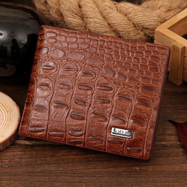 

genuine leather man wallet crocodile pattern purse for bank cards business card holder male handbag exquisite luxury wallets1, Red;black