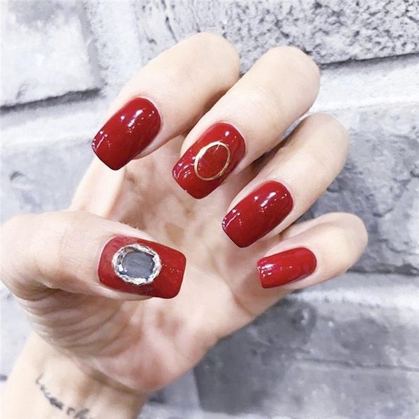 

156- red baroque dress nail finished bridal fake nails patch1, Red;gold