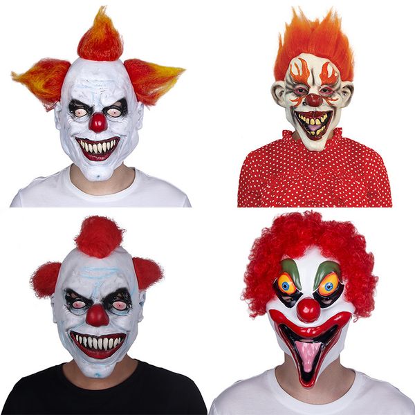 Engraçado palhaço assustador festa cosplay látex face cheia máscara de horror com cabelo para adultos traje adereços mascaras halloween