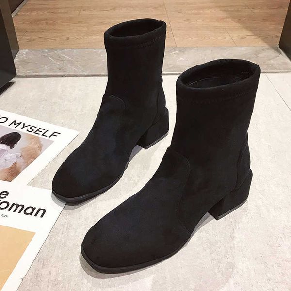 

dress shoes women stocking boots in square heels snow mujer wintery ladies casual shoes spring mid-fashion women e3se, Black