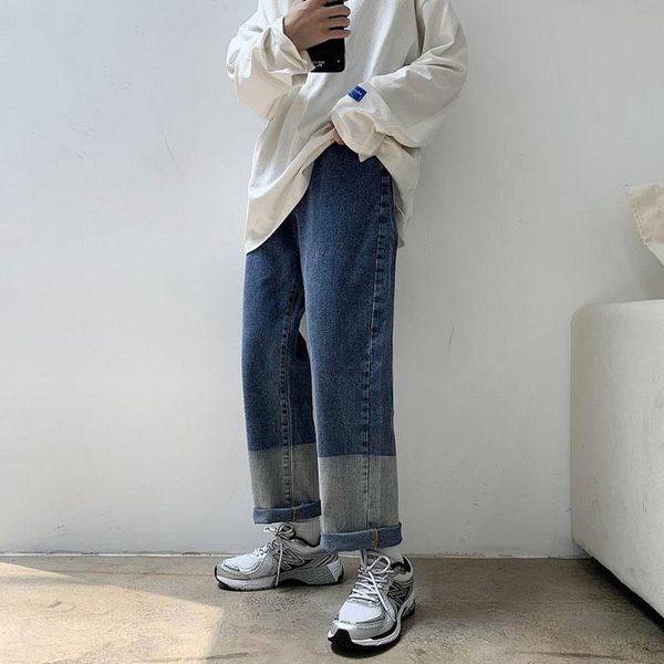 

men's jeans spring and autumn tide brand personality gradient male korean style loose straight student all-match casual wide leg pants, Blue
