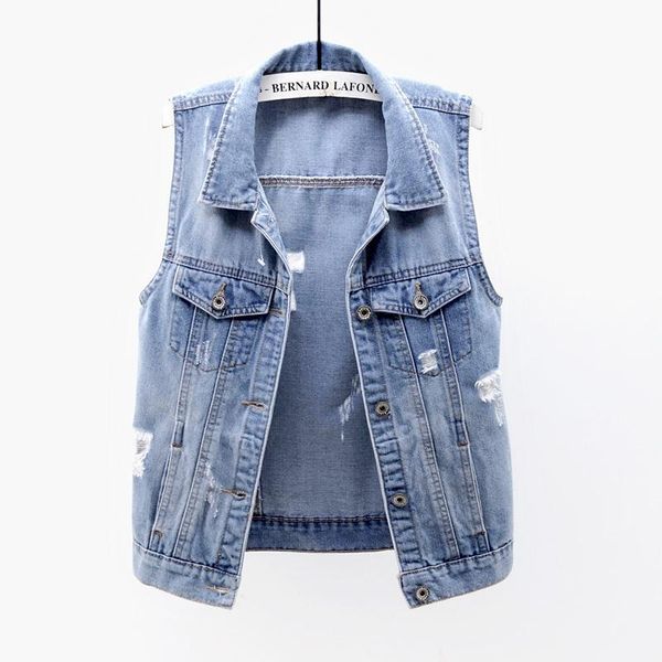 

women's vests plus size short denim waistcoat spring summer broken hole slim single-breasted sleeveless vest jeans coat female, Black;white