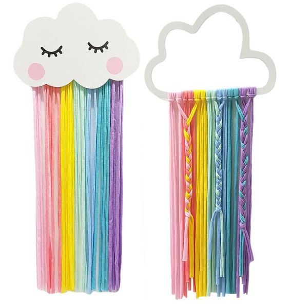 

hair accessories clips organizer strip cute cloud rainbow hanging storage belt for girls hairpin barrette hairband holder, Slivery;white
