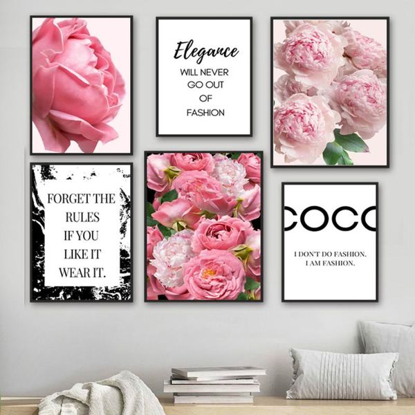 

paintings pink peony flower perfume woman quotes wall art canvas painting nordic posters and prints pictures for living room decor