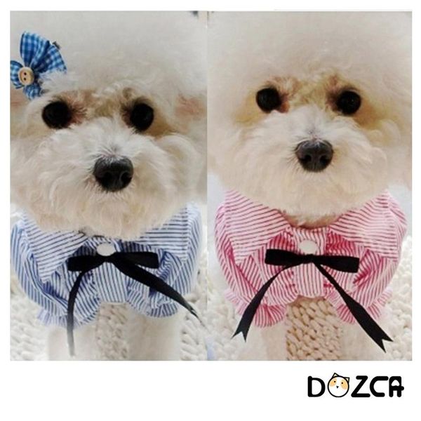 

cute dogs striped ruffle bowknot shirt summer spring autumn small dog cat fashion clothes pets soft breathable costume apparel