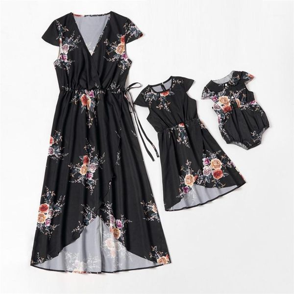 

family matching outfits irregular mother daughter dresses look mommy and me clothes mom mum & baby women girls dress summer1, Blue