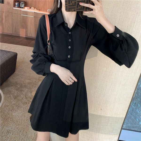 

casual dresses coigarsam women dress autumn 2022 high waist black robe vestidos, Black;gray