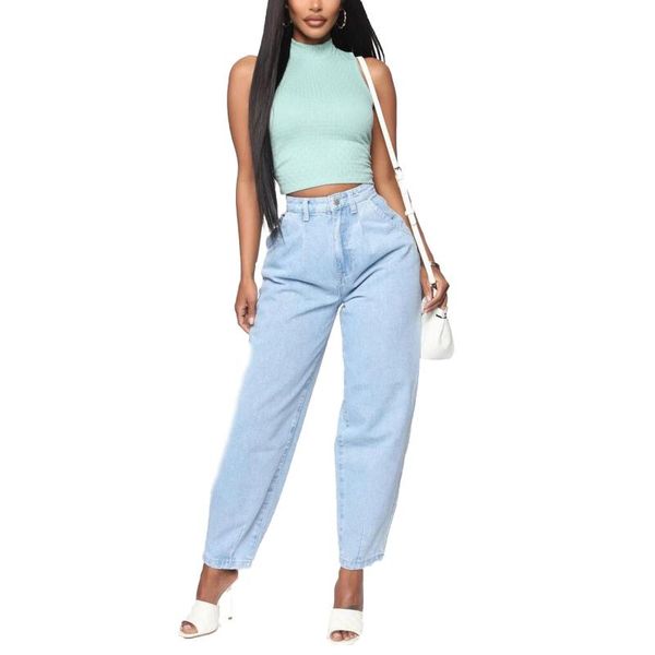 

women's jeans women solid color jeans, adults casual style high waist wide-leg pants with pockets 2022, Blue