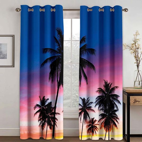 

curtain & drapes seaside natural plant printing children bedroom living room shade fabric custom hook decorative