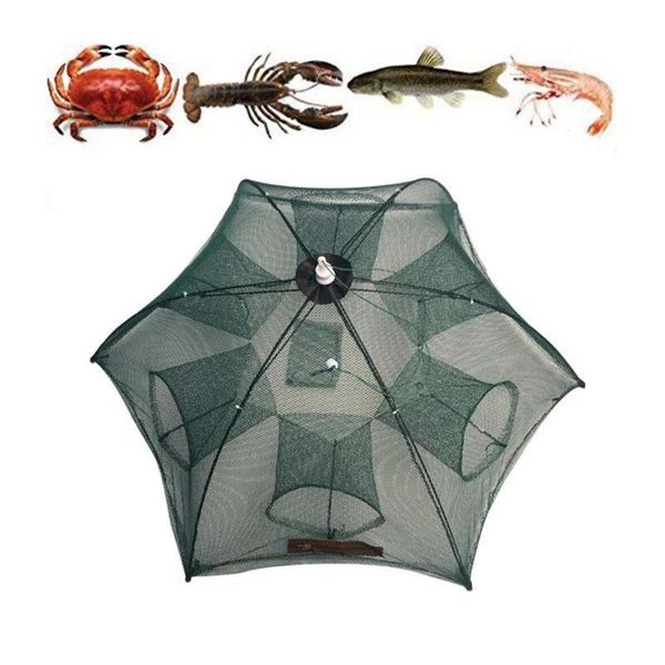 

1set 6 holes folded portable hexagon fishing net crayfish fish automatic trap shrimp carp catcher cages strengthened mesh nets accessories